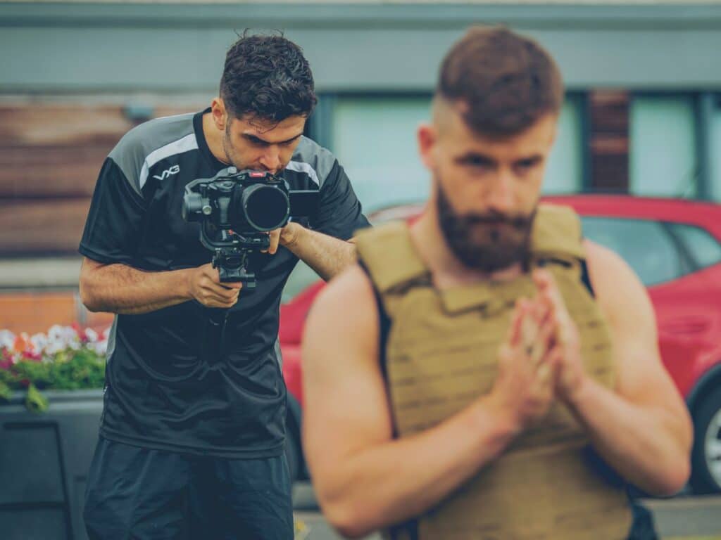 professional videographer in manchester shooting a fitness advert